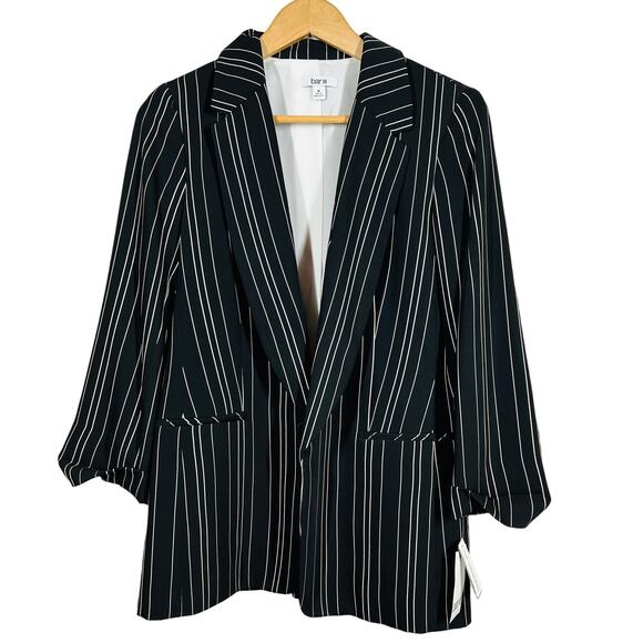 NEW! Bar III Offset Pinstripe Blazer Suit Jacket Black White Career Suit - M - Picture 1 of 6